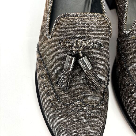 Stuart Weitzman Womens 7 Leather Colorblock Pattern Metallic Gold Silver Loafers - Picture 5 of 16